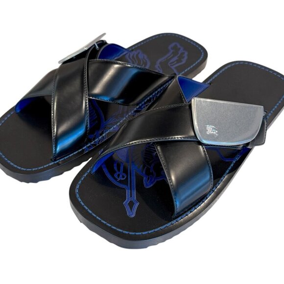 Burberry Black Leather EKD Strip Shield Slide Sandal, all sizes - Picture 9 of 15